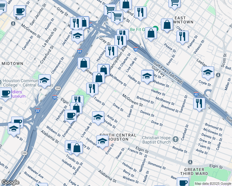 map of restaurants, bars, coffee shops, grocery stores, and more near 2611 Nagle Street in Houston