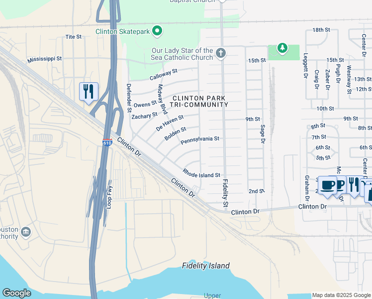 map of restaurants, bars, coffee shops, grocery stores, and more near 114 Armstrong Street in Houston