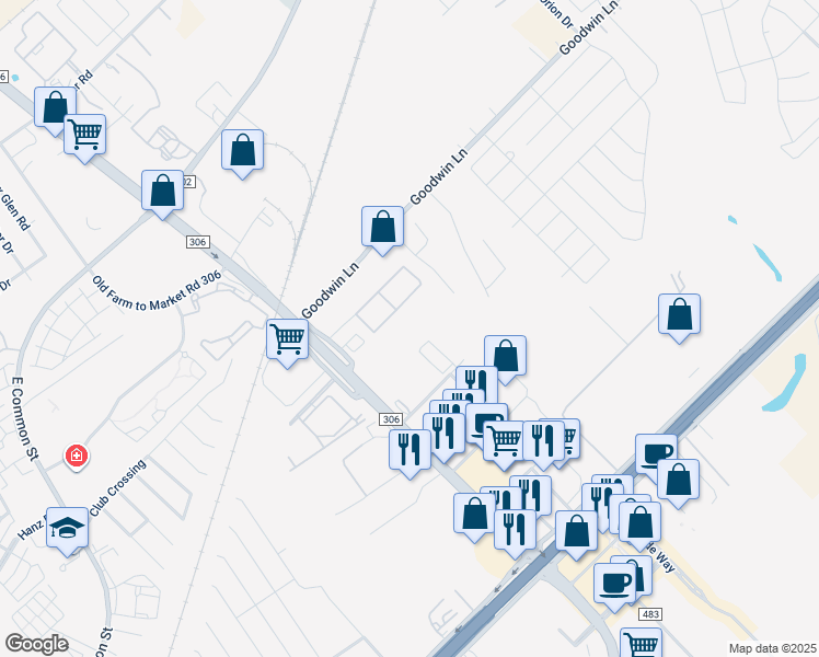 map of restaurants, bars, coffee shops, grocery stores, and more near 520 Farm to Market Road 306 in New Braunfels