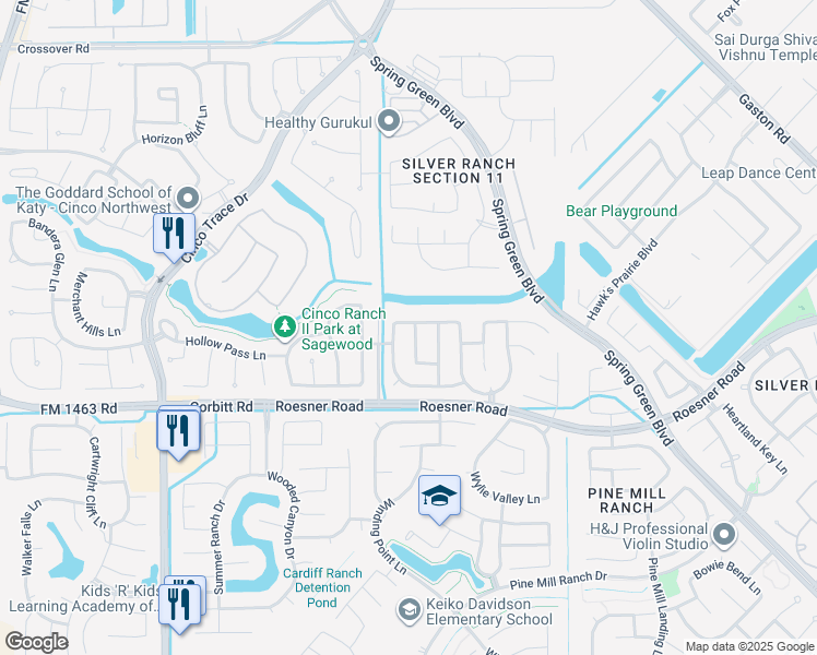 map of restaurants, bars, coffee shops, grocery stores, and more near 26950 Mustang Retreat Lane in Katy