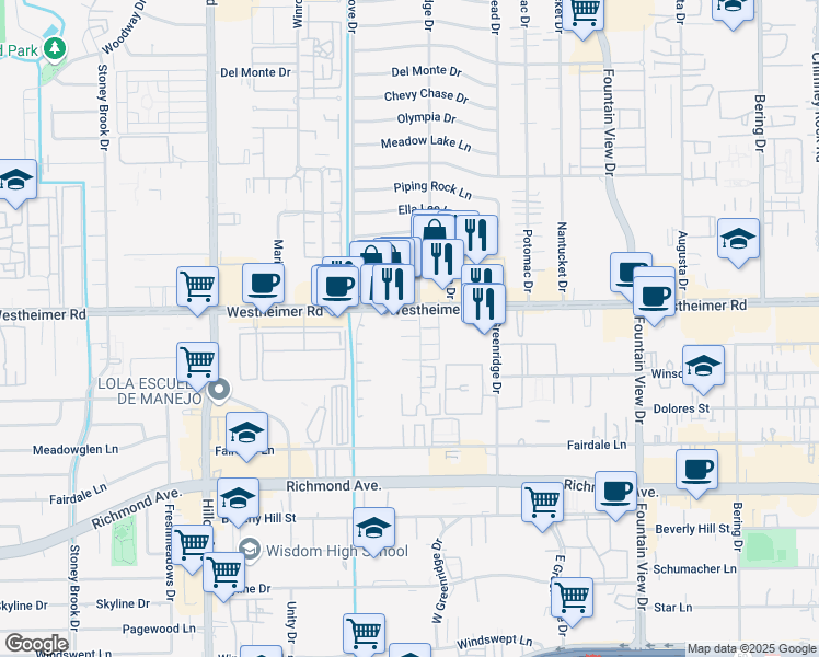 map of restaurants, bars, coffee shops, grocery stores, and more near in Houston