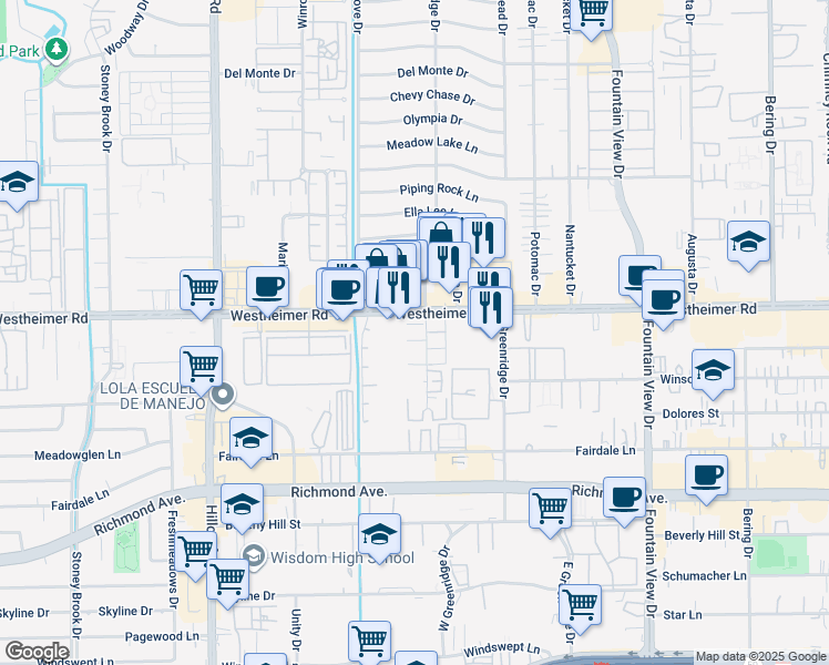 map of restaurants, bars, coffee shops, grocery stores, and more near in Houston
