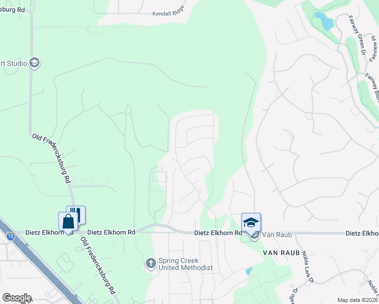 map of restaurants, bars, coffee shops, grocery stores, and more near 9007 Whimsey Ridge in Boerne