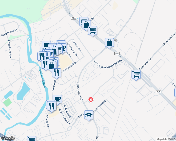 map of restaurants, bars, coffee shops, grocery stores, and more near 2504 Compose Drive in New Braunfels