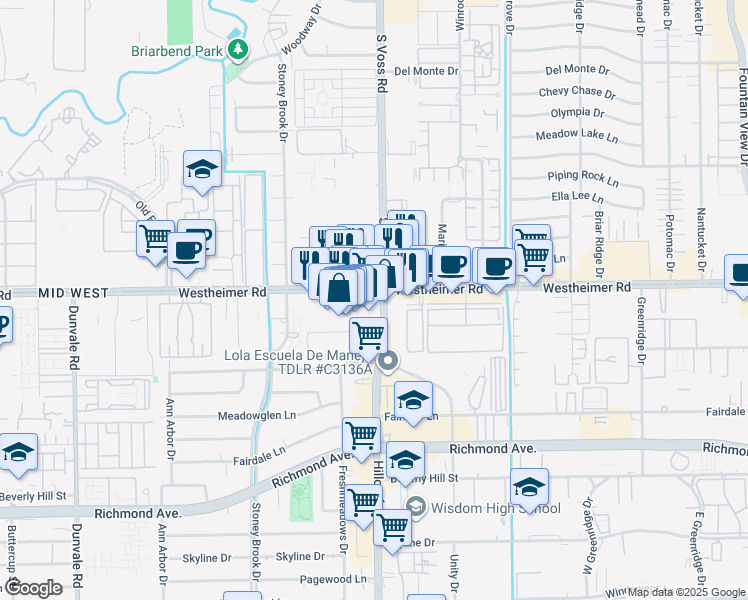 map of restaurants, bars, coffee shops, grocery stores, and more near 7531 Westheimer Road in Houston