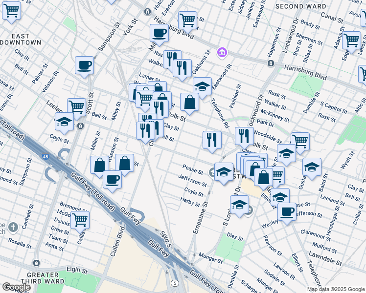 map of restaurants, bars, coffee shops, grocery stores, and more near 4310 Bell Street in Houston