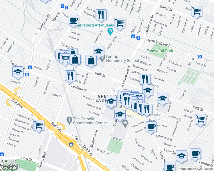 map of restaurants, bars, coffee shops, grocery stores, and more near 4428 Clay Street in Houston