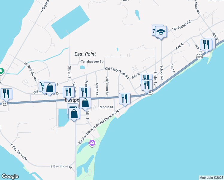 map of restaurants, bars, coffee shops, grocery stores, and more near 29-43 Washington Street in Eastpoint