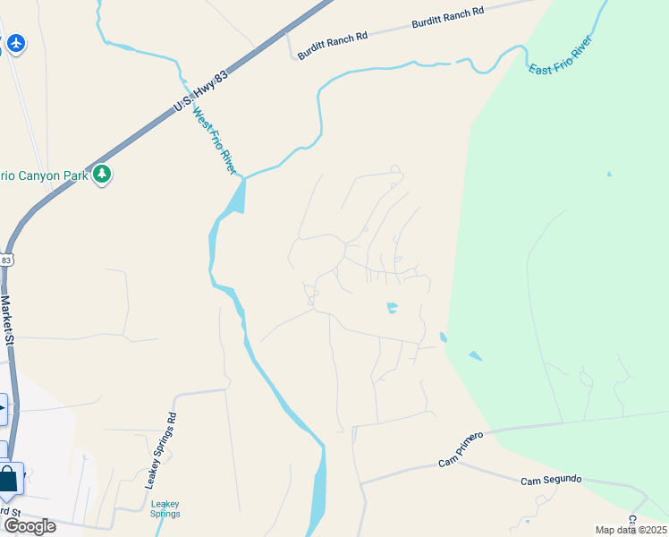 map of restaurants, bars, coffee shops, grocery stores, and more near Bud Danner Drive in Real County