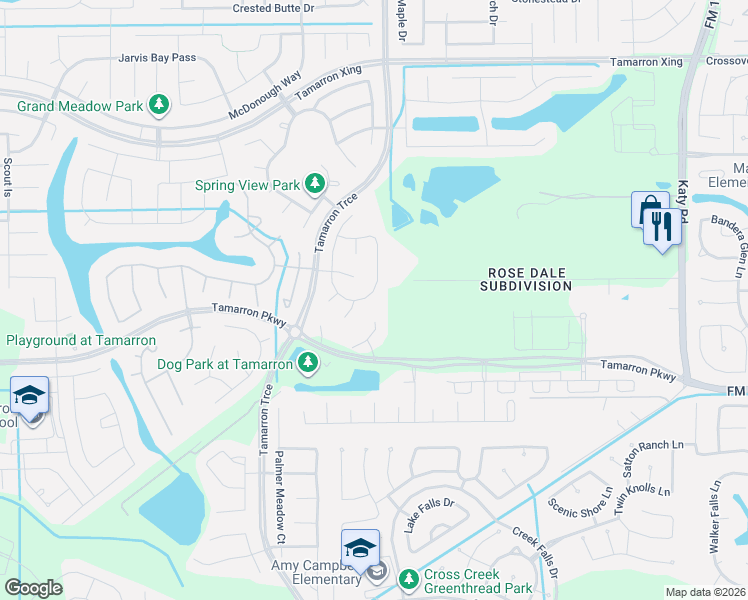 map of restaurants, bars, coffee shops, grocery stores, and more near 3610 Brampton Island Drive in Katy