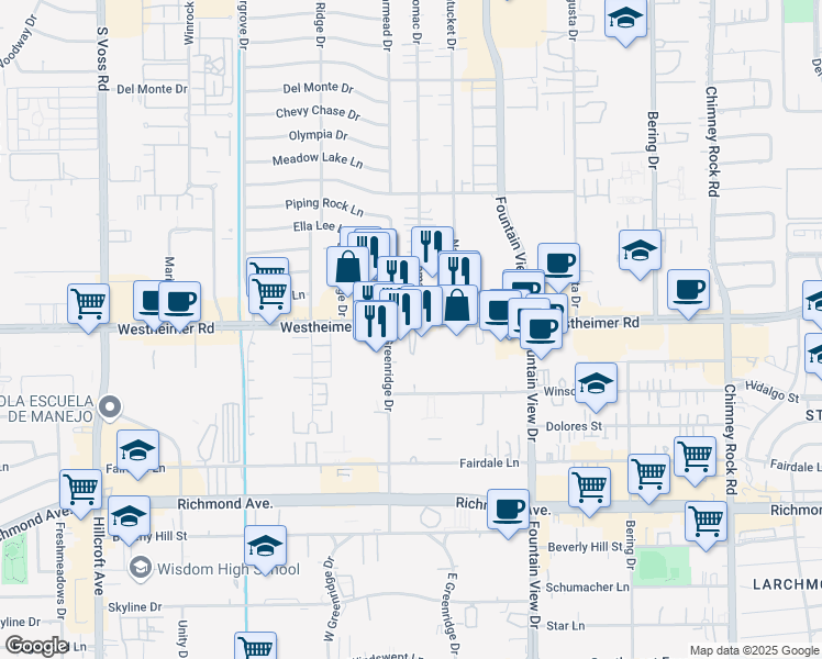 map of restaurants, bars, coffee shops, grocery stores, and more near 6019 Westheimer Rd in Houston