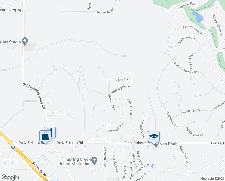 map of restaurants, bars, coffee shops, grocery stores, and more near 9011 Whimsey Ridge Road in Boerne