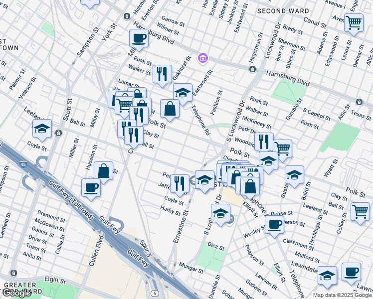 map of restaurants, bars, coffee shops, grocery stores, and more near 4341 Bell Street in Houston