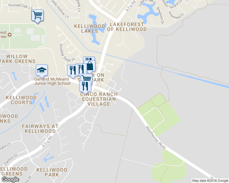 map of restaurants, bars, coffee shops, grocery stores, and more near 20415 Nellie Gail Trail Lane in Katy