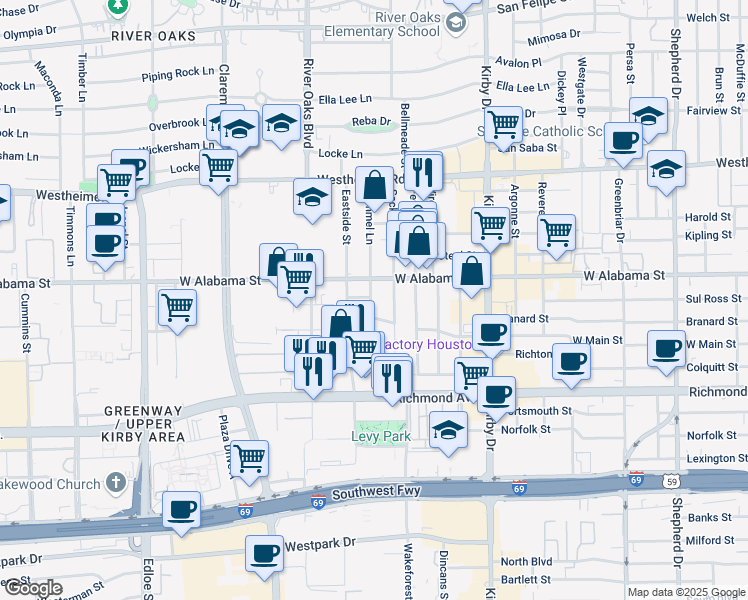 map of restaurants, bars, coffee shops, grocery stores, and more near 3101 Bammel Lane in Houston