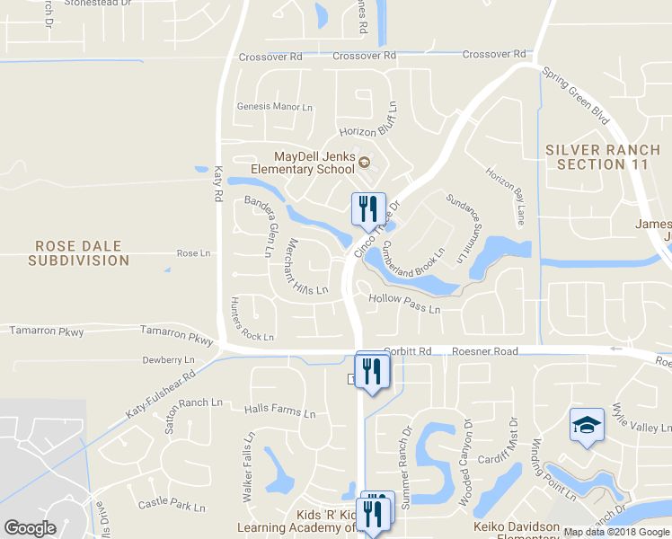 map of restaurants, bars, coffee shops, grocery stores, and more near 3211 Seminole Peak Lane in Katy