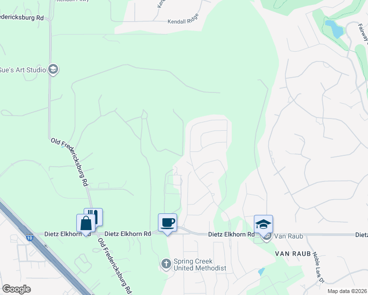 map of restaurants, bars, coffee shops, grocery stores, and more near 29637 Elkhorn Ridge in Boerne