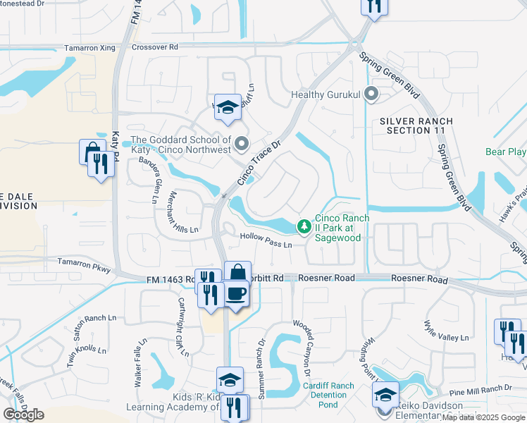 map of restaurants, bars, coffee shops, grocery stores, and more near 3118 Cumberland Brook Lane in Katy
