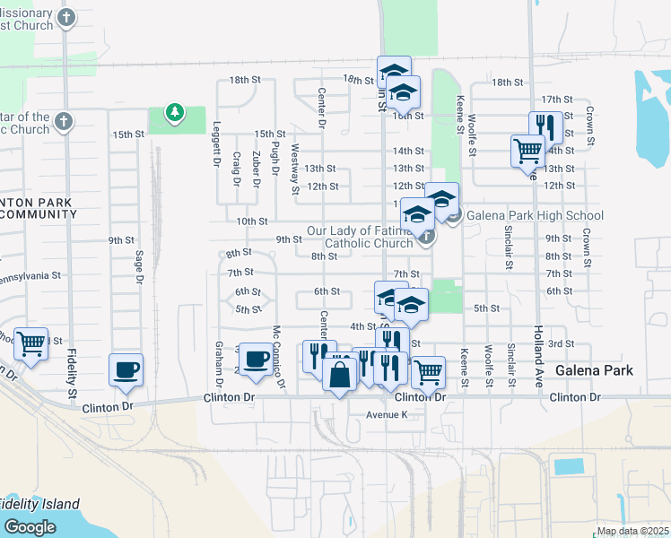 map of restaurants, bars, coffee shops, grocery stores, and more near in Galena Park