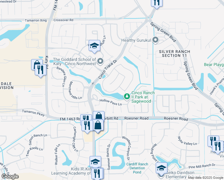 map of restaurants, bars, coffee shops, grocery stores, and more near 3118 Cumberland Brook Lane in Katy