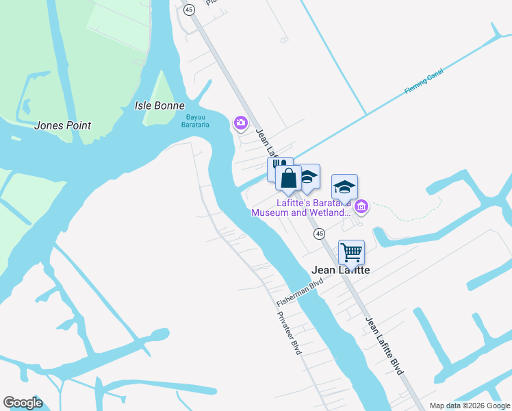 map of restaurants, bars, coffee shops, grocery stores, and more near 5186 Perkins Street in Lafitte