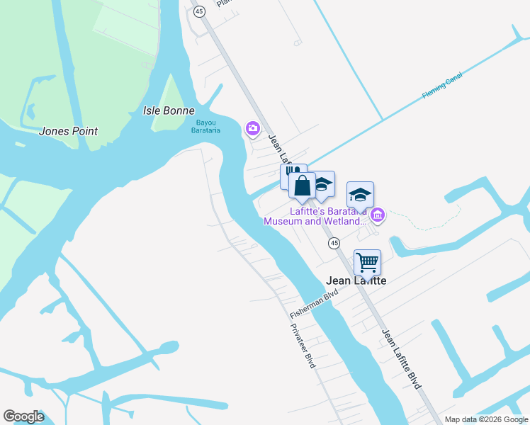 map of restaurants, bars, coffee shops, grocery stores, and more near 5186 Perkins Street in Lafitte