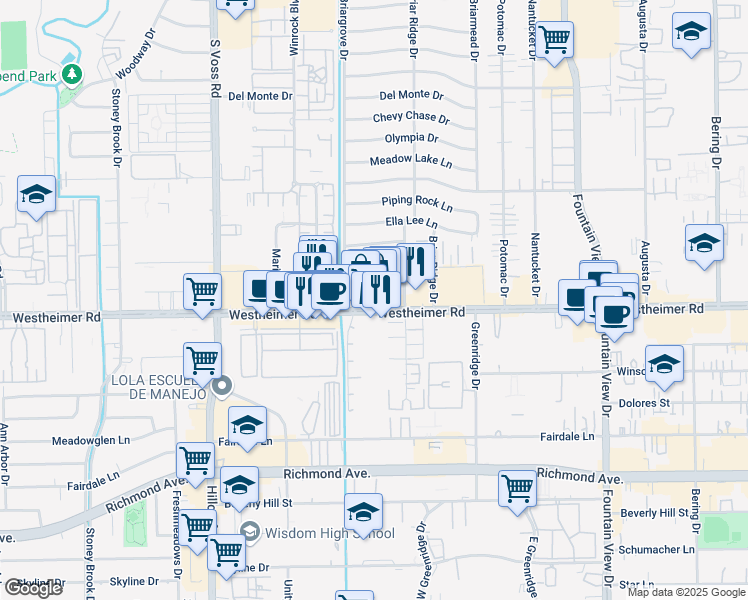map of restaurants, bars, coffee shops, grocery stores, and more near in Houston