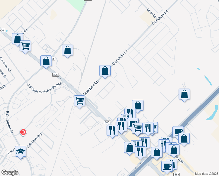 map of restaurants, bars, coffee shops, grocery stores, and more near 520 Farm to Market Road 306 in New Braunfels