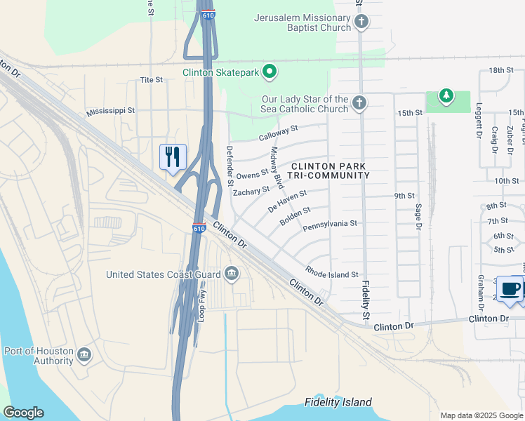map of restaurants, bars, coffee shops, grocery stores, and more near 101 De Haven Street in Houston