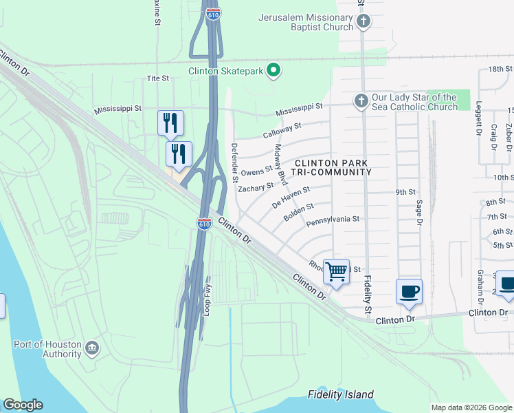 map of restaurants, bars, coffee shops, grocery stores, and more near 101 De Haven St in Houston