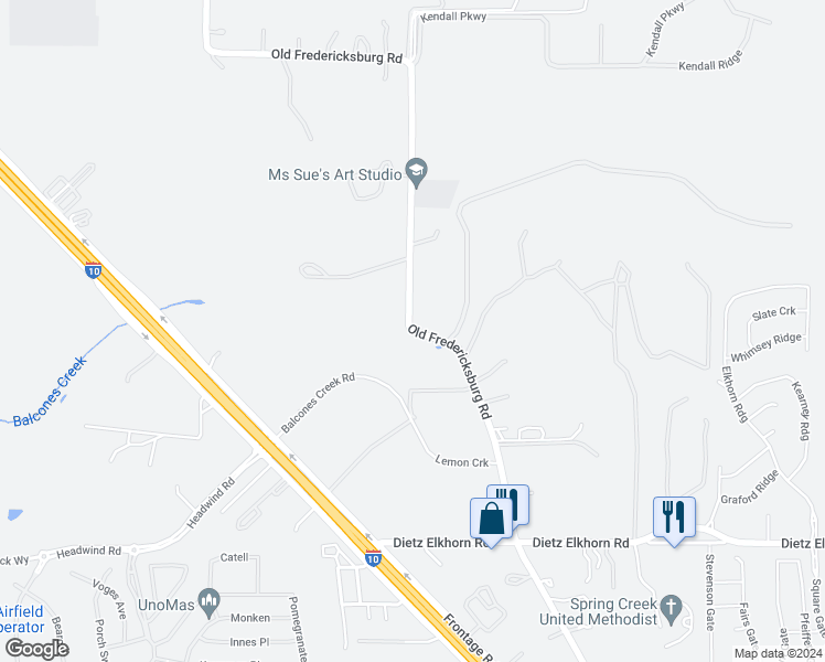 map of restaurants, bars, coffee shops, grocery stores, and more near 29645 Old Fredericksburg Road in Boerne