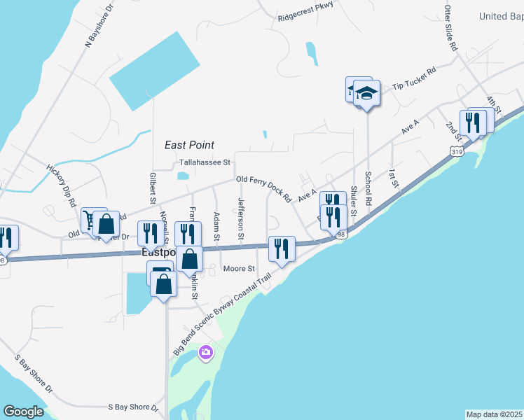 map of restaurants, bars, coffee shops, grocery stores, and more near 29 Washington Street in Eastpoint