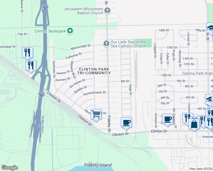 map of restaurants, bars, coffee shops, grocery stores, and more near in Houston