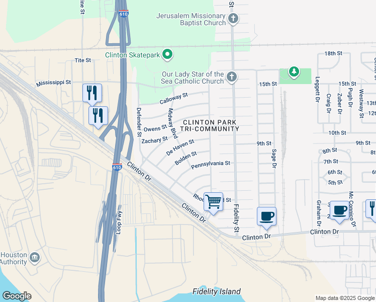 map of restaurants, bars, coffee shops, grocery stores, and more near 226 De Haven Street in Houston