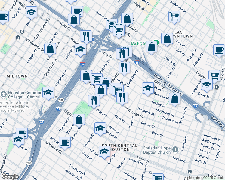 map of restaurants, bars, coffee shops, grocery stores, and more near 2407 McIlhenny Street in Houston