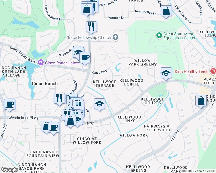map of restaurants, bars, coffee shops, grocery stores, and more near 3015 Hollinwell Drive in Katy