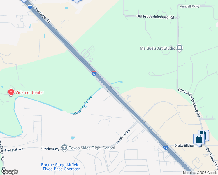map of restaurants, bars, coffee shops, grocery stores, and more near I- 10 Access Road in Bexar County