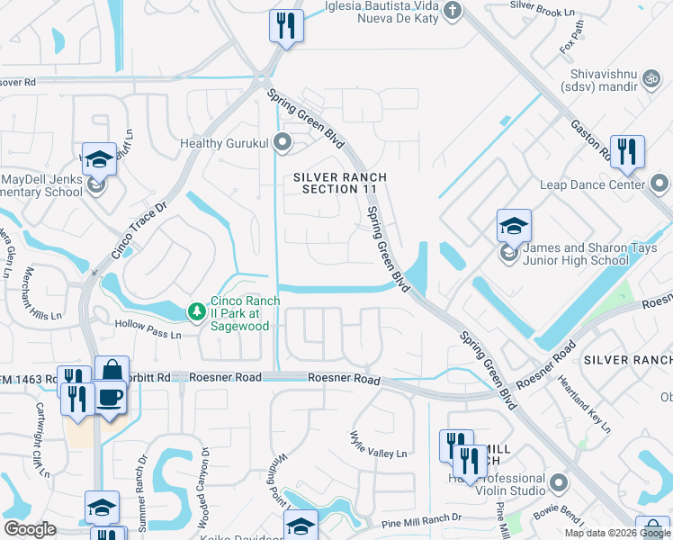 map of restaurants, bars, coffee shops, grocery stores, and more near 26910 Lindenwood Creek Lane in Katy