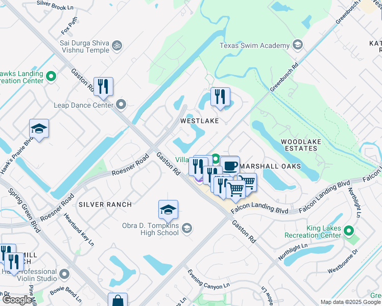 map of restaurants, bars, coffee shops, grocery stores, and more near 25818 Oakwood Knoll Drive in Katy