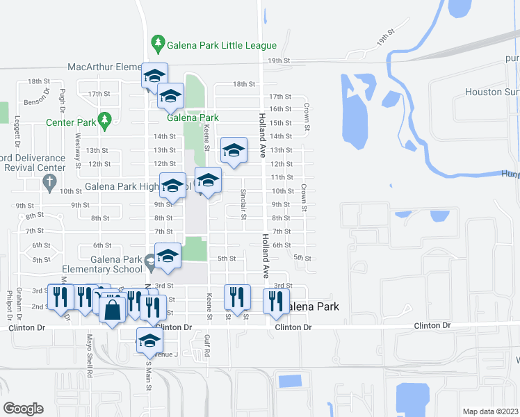 map of restaurants, bars, coffee shops, grocery stores, and more near 1304 9th Street in Galena Park