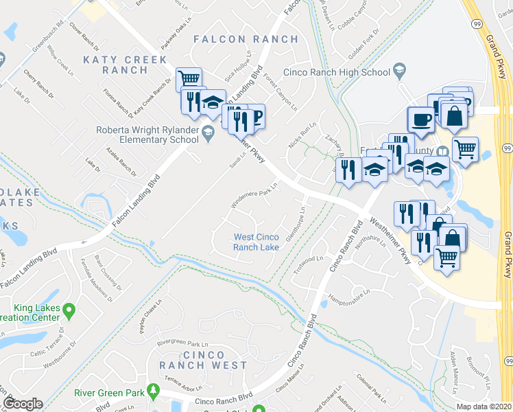 map of restaurants, bars, coffee shops, grocery stores, and more near 3103 Davenmoor Court in Katy