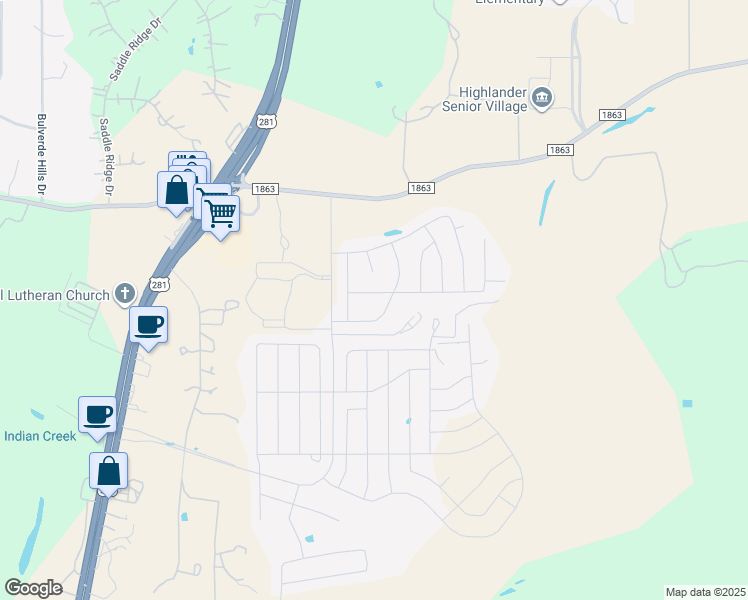 map of restaurants, bars, coffee shops, grocery stores, and more near 3542 Marvel in Bulverde