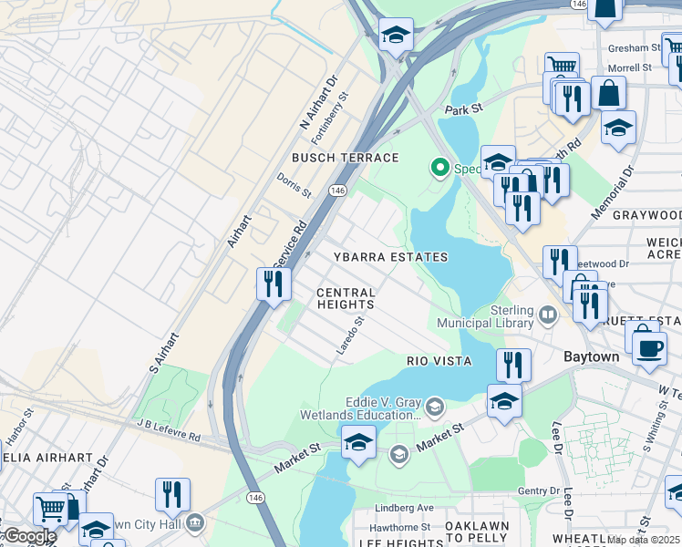 map of restaurants, bars, coffee shops, grocery stores, and more near 2003 Ontario Avenue in Baytown