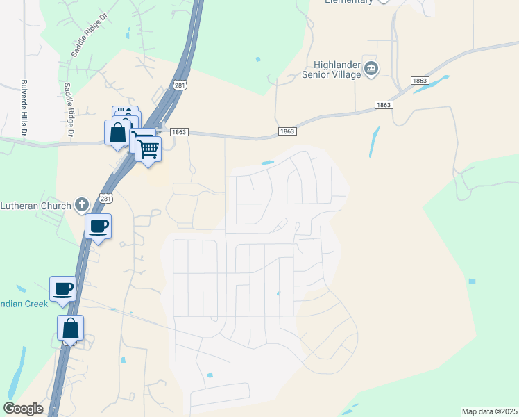 map of restaurants, bars, coffee shops, grocery stores, and more near 3542 Marvel in Bulverde