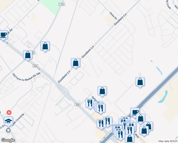 map of restaurants, bars, coffee shops, grocery stores, and more near 546 Northgate Cir in New Braunfels