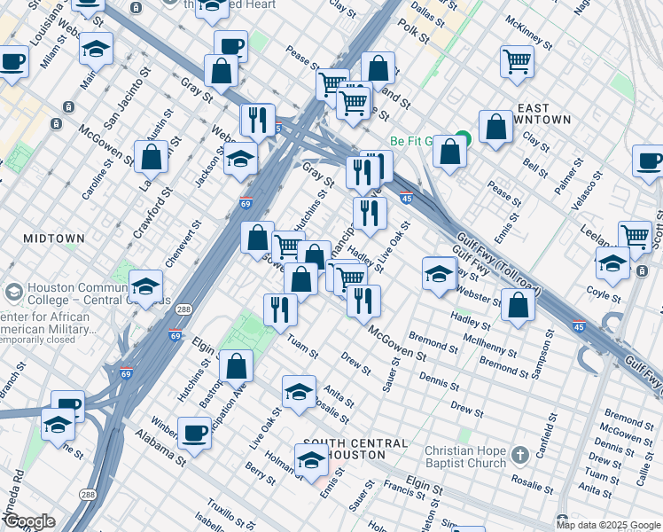 map of restaurants, bars, coffee shops, grocery stores, and more near 2407 McIlhenny Street in Houston