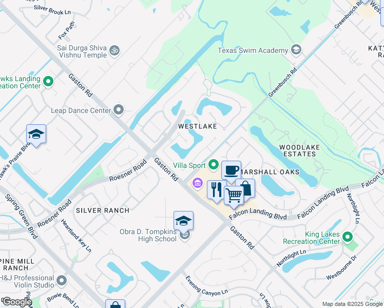 map of restaurants, bars, coffee shops, grocery stores, and more near 25818 Oakwood Knoll Drive in Katy