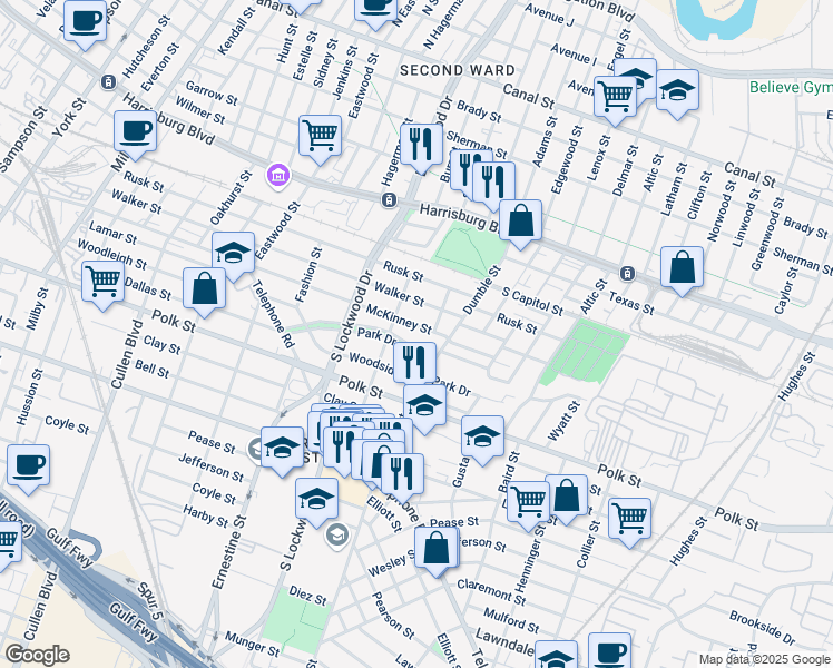 map of restaurants, bars, coffee shops, grocery stores, and more near 4724 McKinney Street in Houston