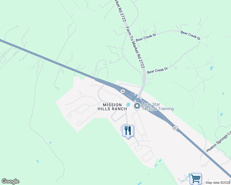 map of restaurants, bars, coffee shops, grocery stores, and more near 854 San Fernando Lane in New Braunfels
