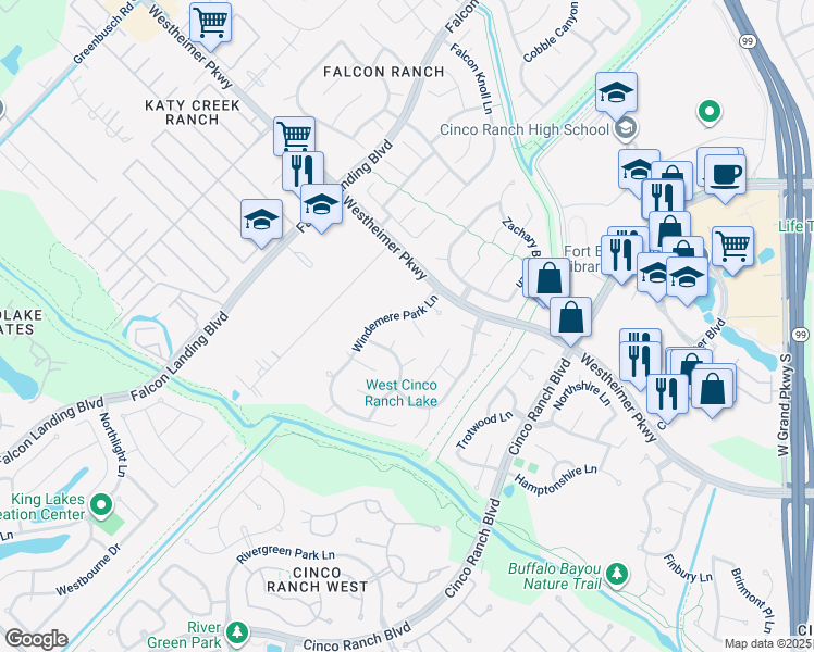 map of restaurants, bars, coffee shops, grocery stores, and more near 3103 Davenmoor Court in Katy